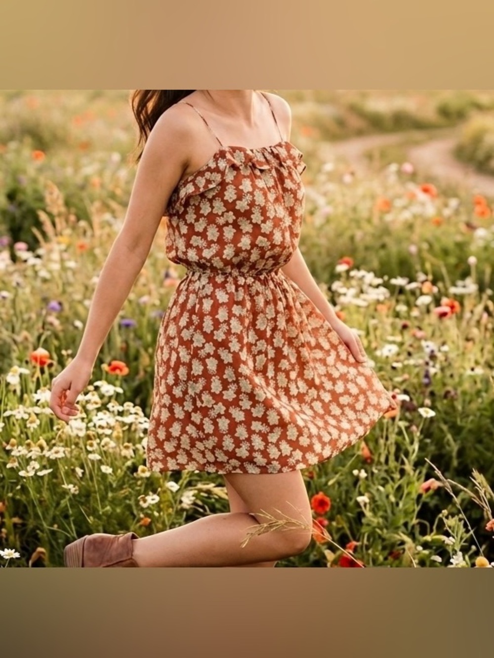 Scotch & Soda Paradise Cove Rust Floral Ruffle Mini Dress, Size 1 (US S)